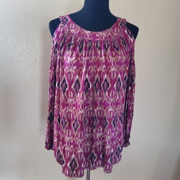 Lauren Ralph Lauren Cold Shoulder Tunic Top M Burgundy Red Purple - Picture 6 of 9